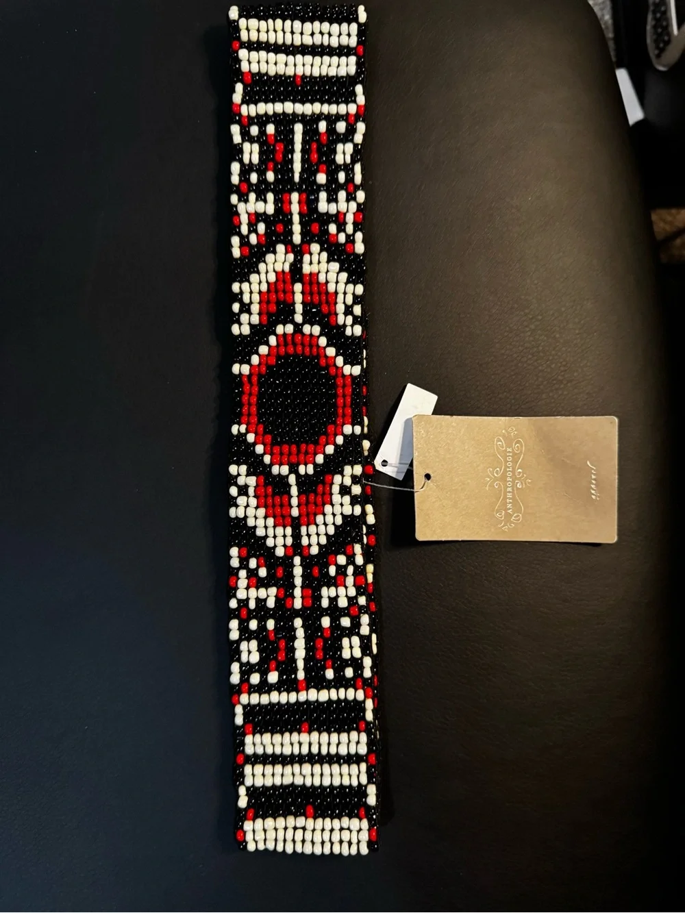 Anthropologie Black, Red & White Beaded Waist Belt